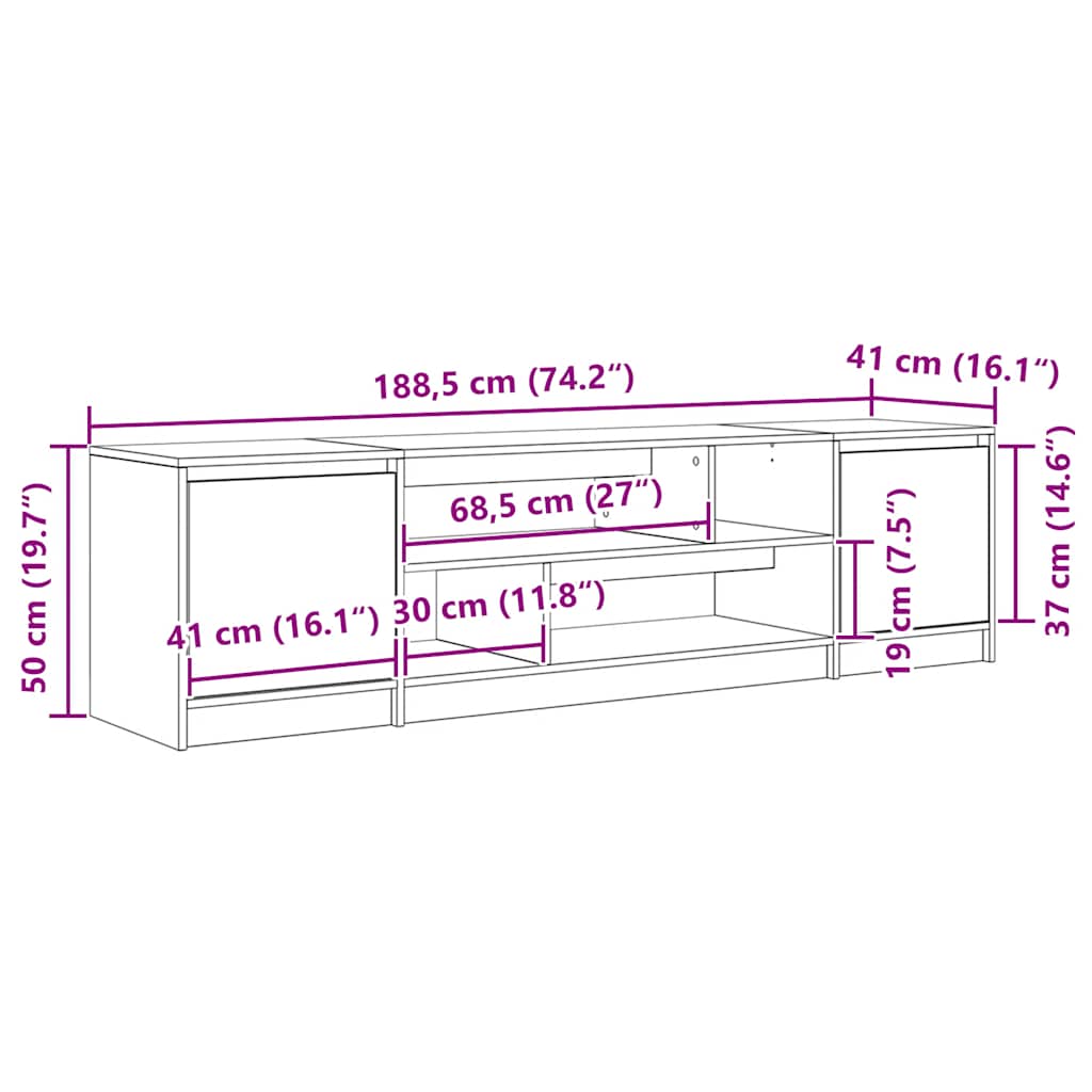 Wooden TV Stand 188.5cm Wide With 2 Doors - Vantage Home