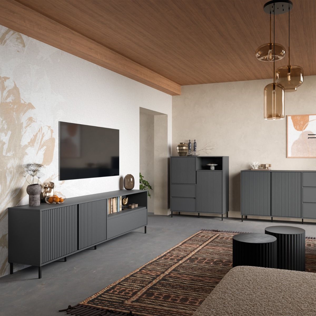 Wooden TV Stand With 2 Doors And 1 Drawer - Avenale