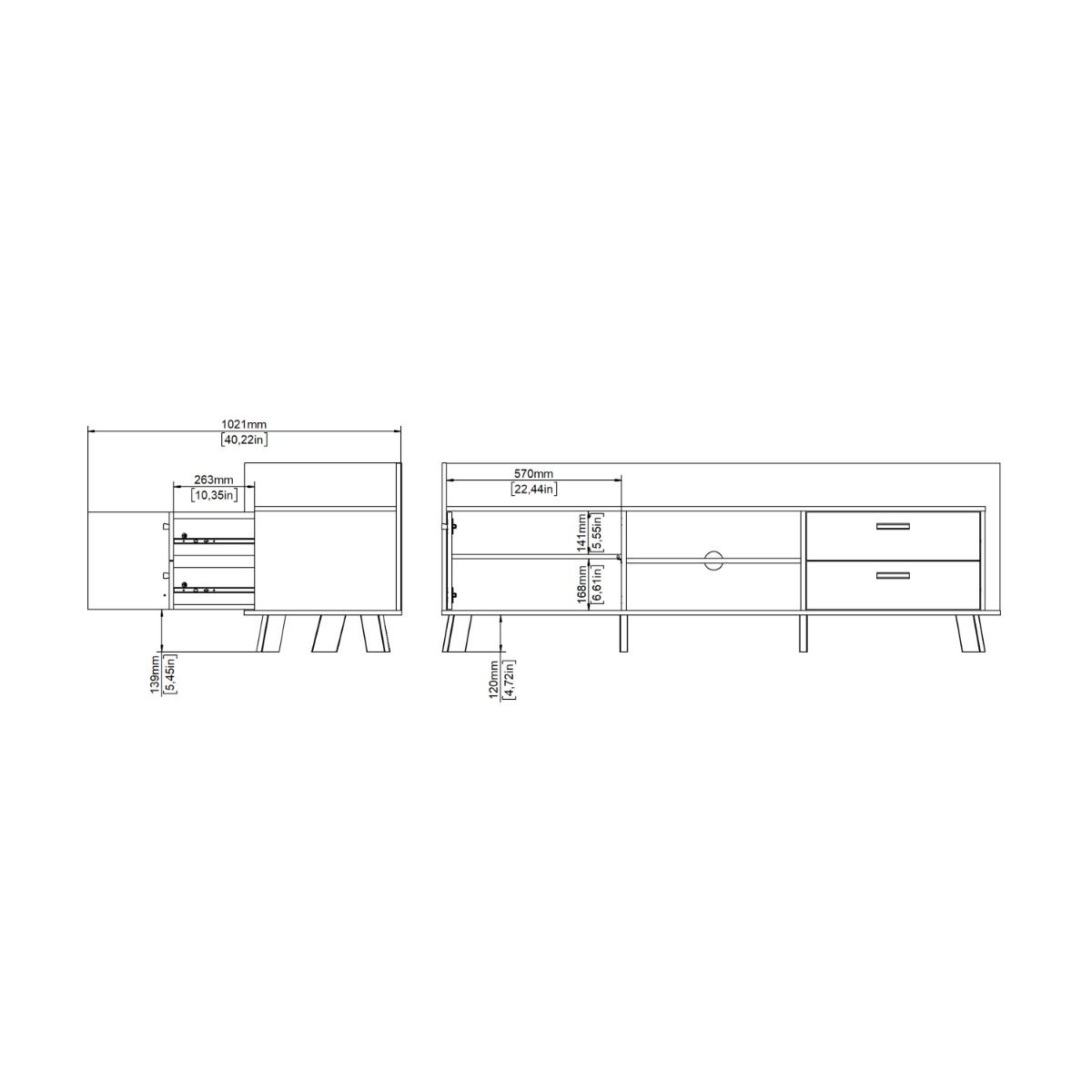 Wooden TV Stand With 2 Doors And 1 Drawer In White Fronts - Ikast