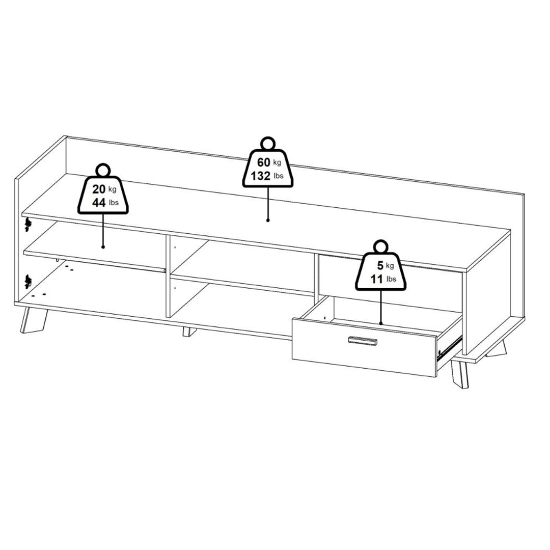Wooden TV Stand With 2 Doors And 1 Drawer In White Fronts - Ikast