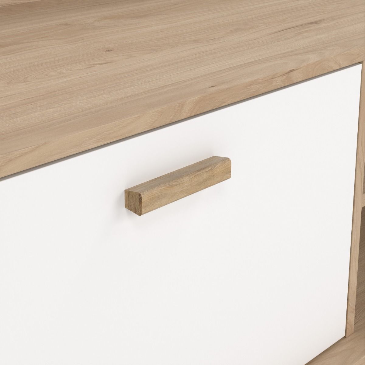 Wooden TV Stand With 2 Doors And 1 Drawer In White Fronts - Ikast