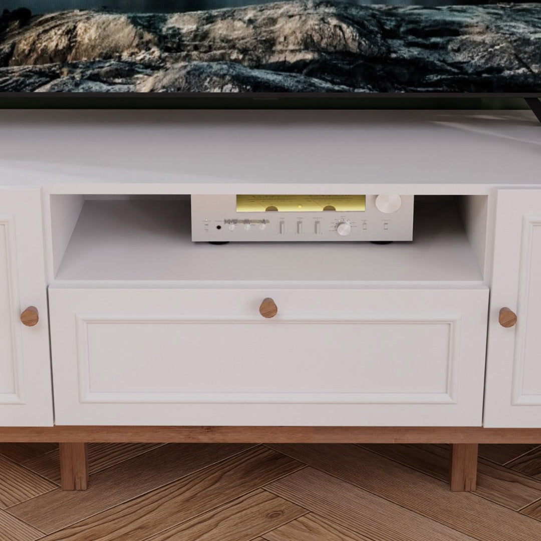 Wooden TV Stand With 2 Doors And 1 Drawer Inc. LED Lights - Wensley