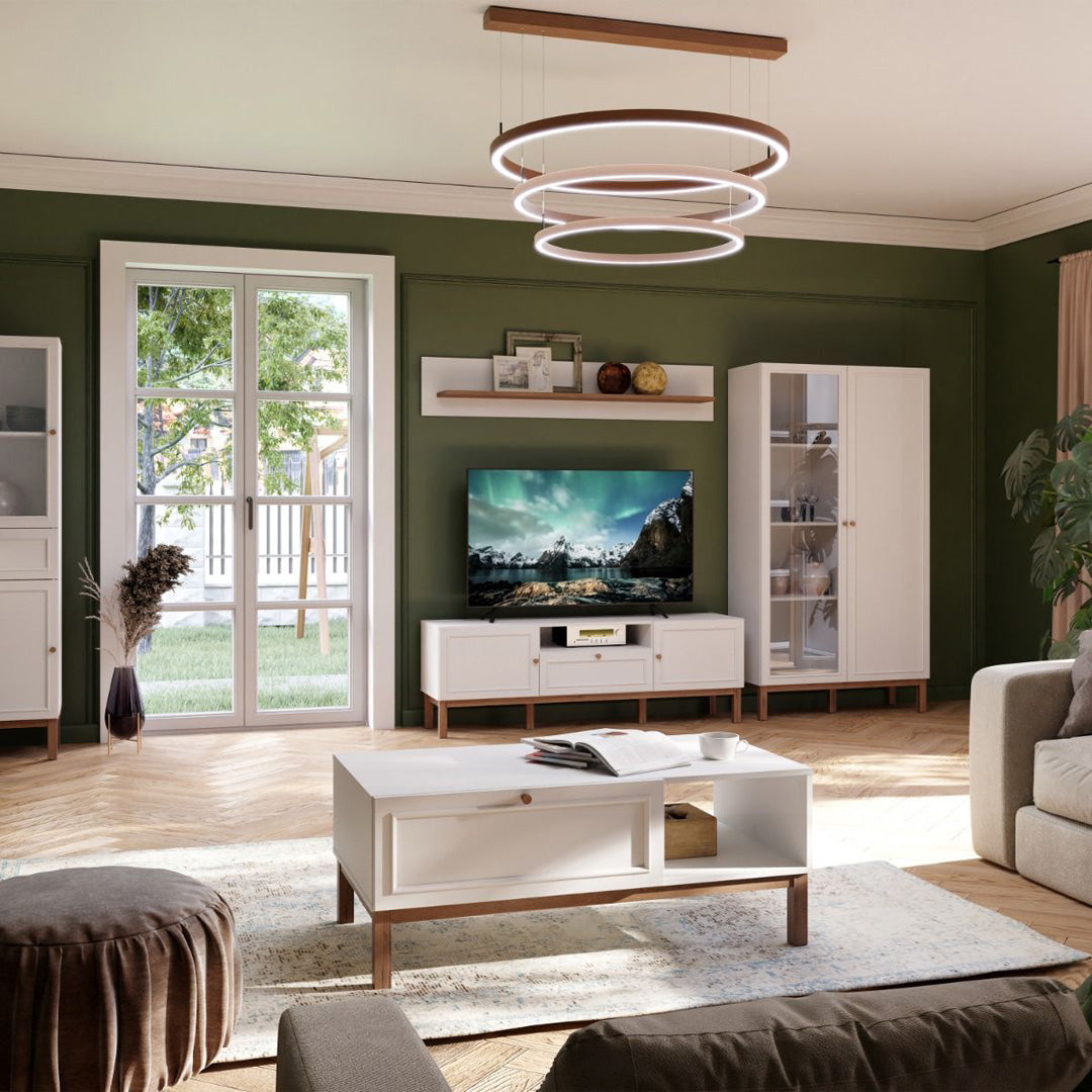 Wooden TV Stand With 2 Doors And 1 Drawer Inc. LED Lights - Wensley