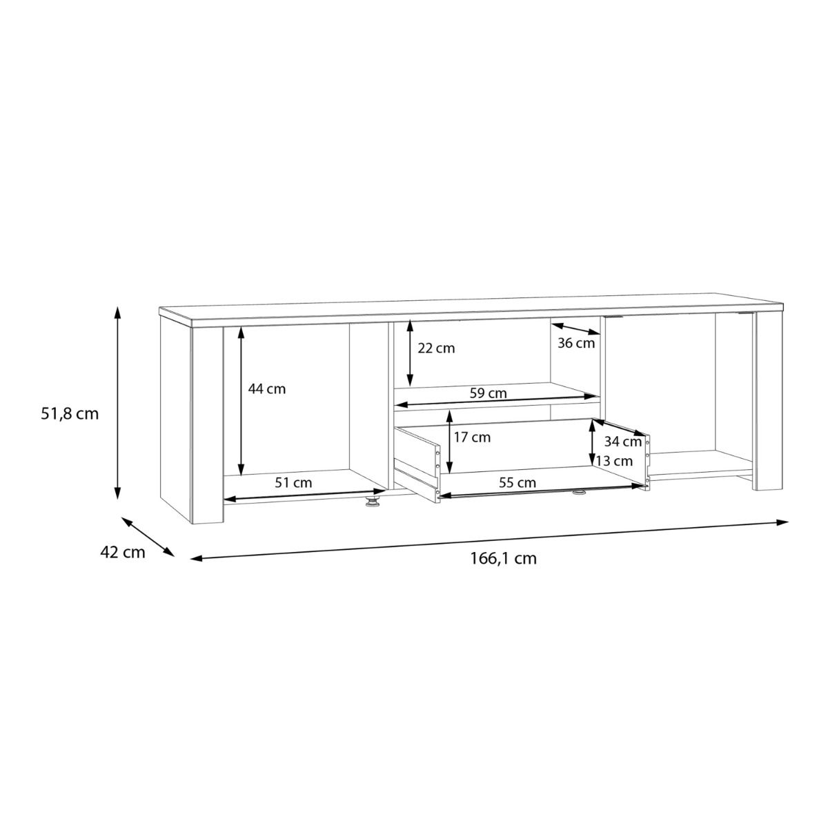 Wooden TV Stand With 2 Doors 1 Drawer With LED Lights - Bohol