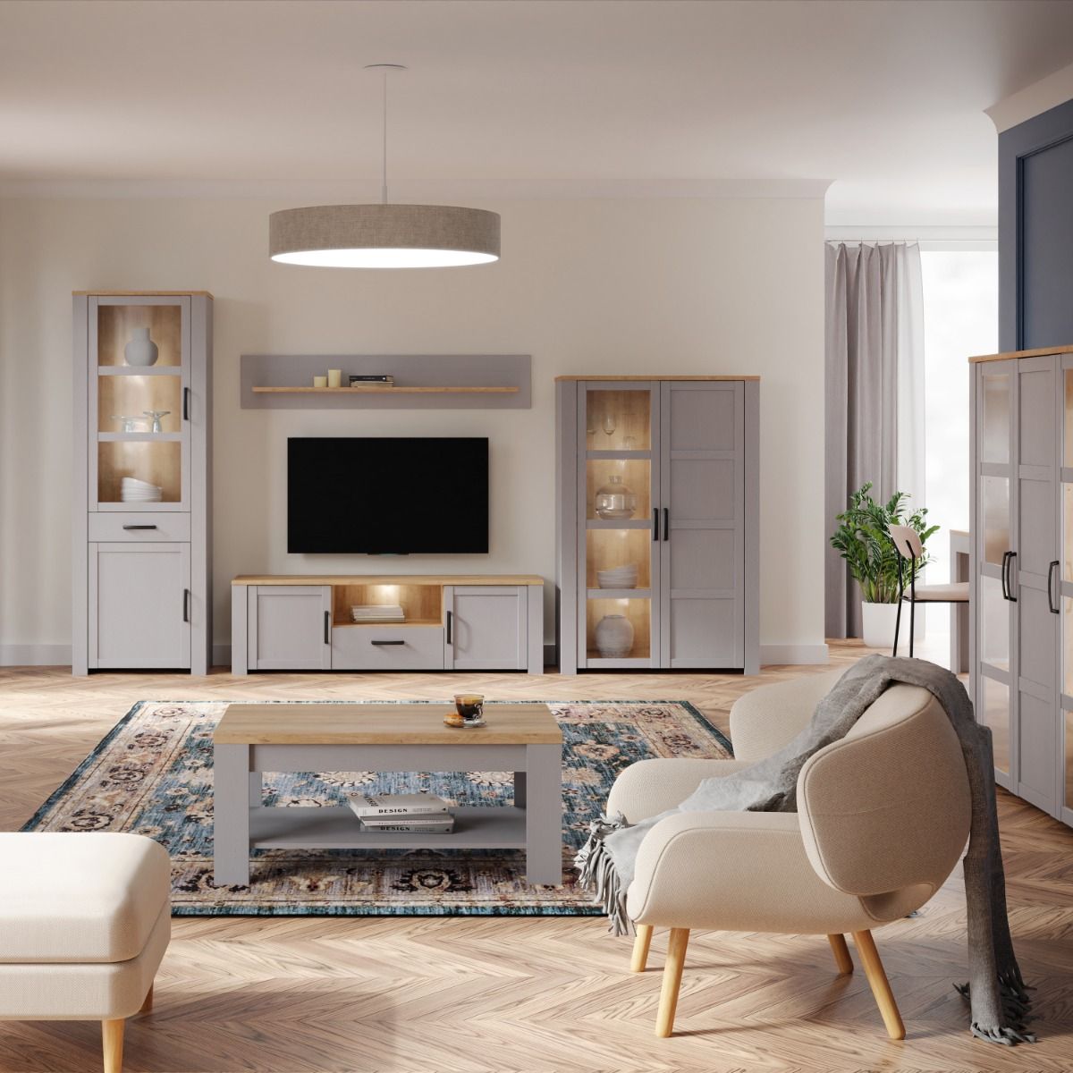 Wooden TV Stand With 2 Doors 1 Drawer With LED Lights - Bohol