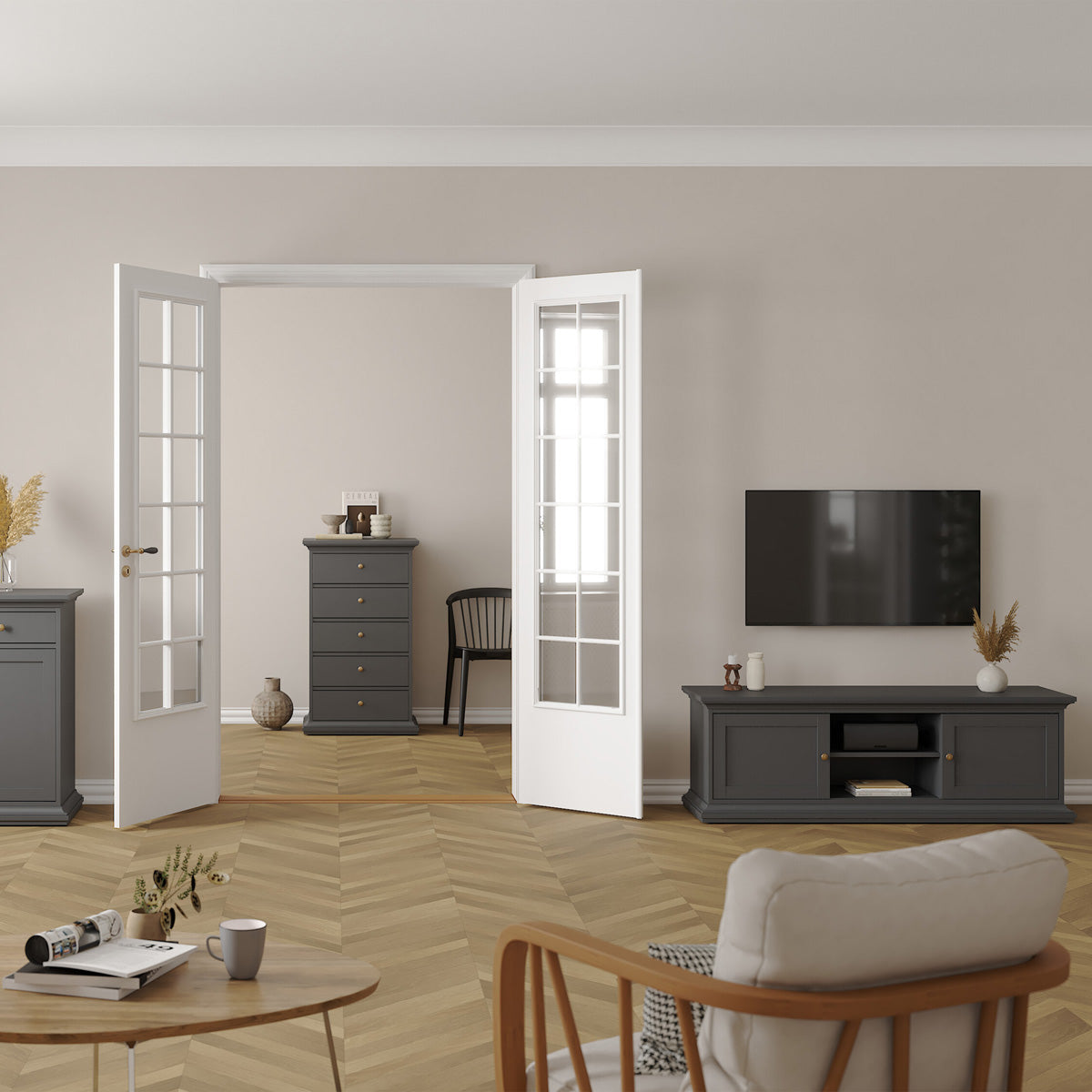 Wooden TV Stand With 2 Doors - Paris