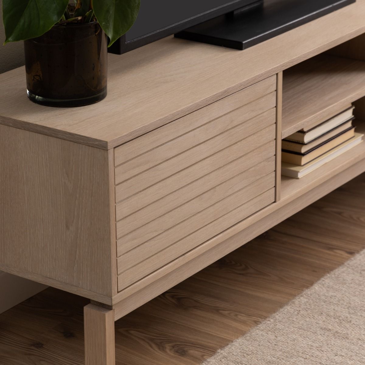 Wooden TV Stand With 2 Doors And Shelf - Linley