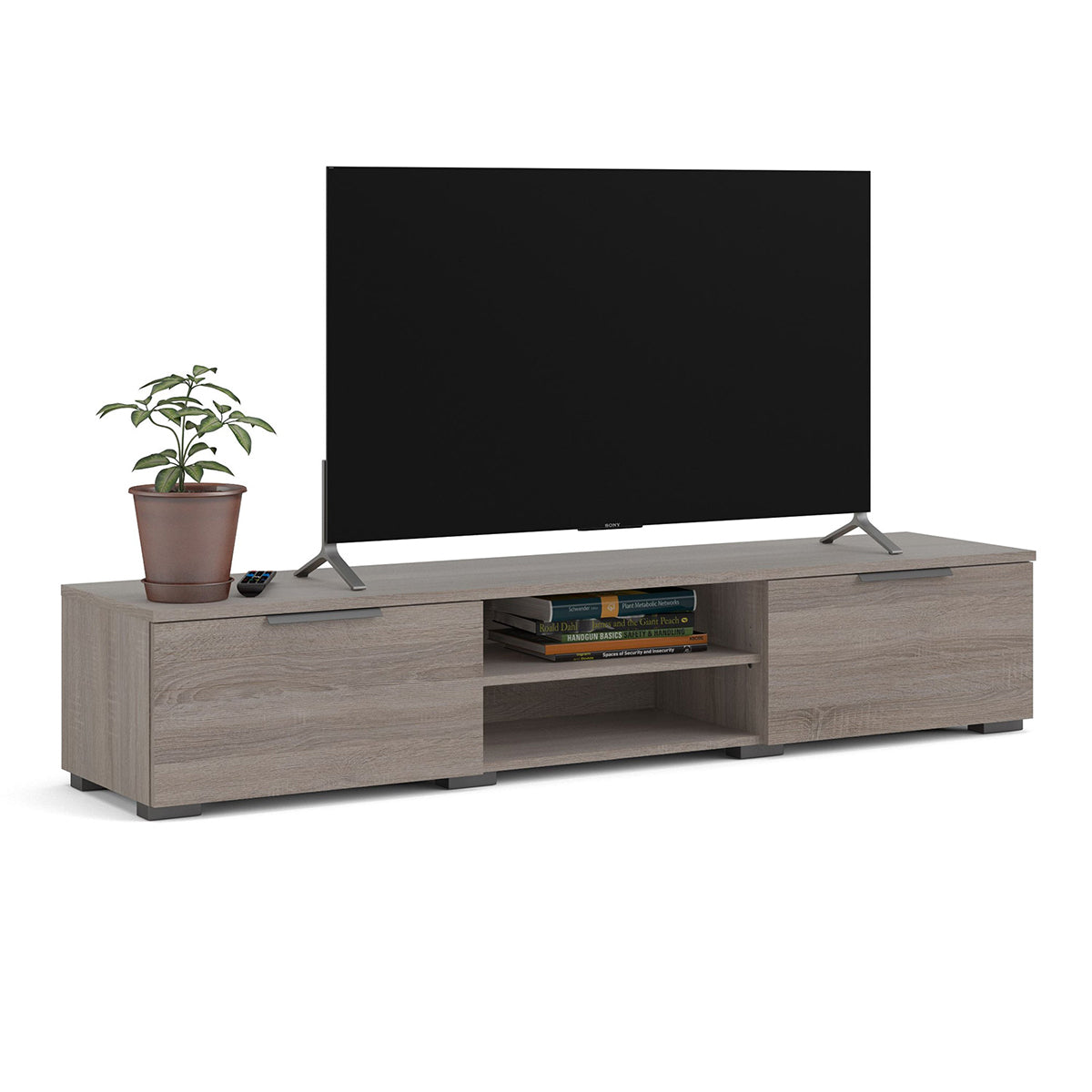 Wooden TV Stand With 2 Drawers And 2 Shelves - Match