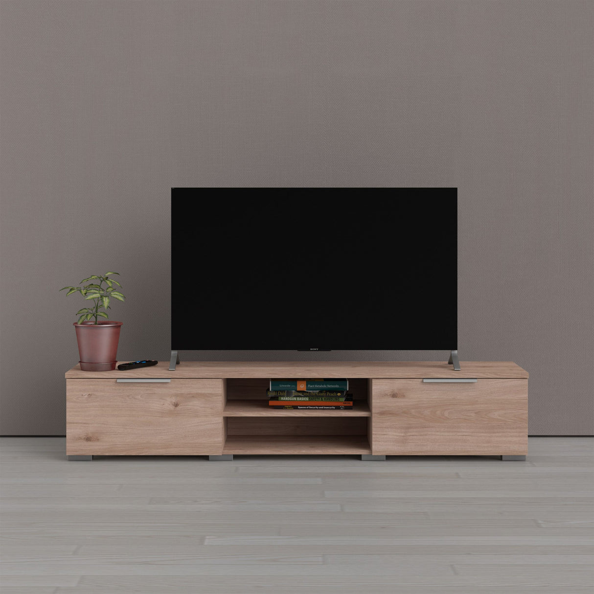 Wooden TV Stand With 2 Drawers And 2 Shelves - Match