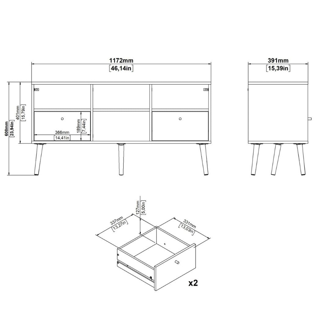 Wooden TV Stand With 2 Drawers - Cumbria