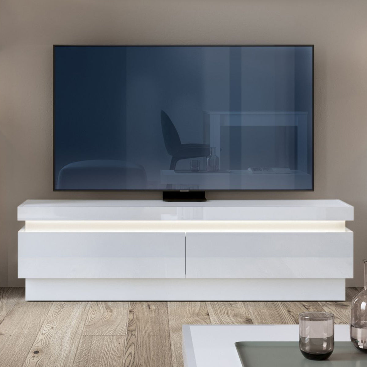 Wooden TV Stand With 2 Drawers And LED Lights - Lyon