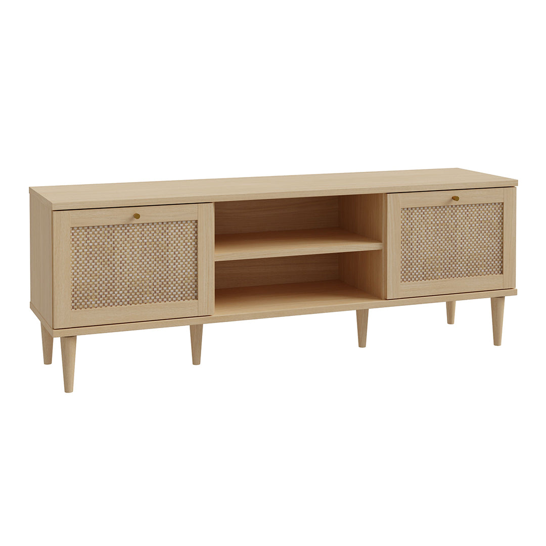Wooden TV Stand With 2 Doors And Rattan Effect Front - Calasetta