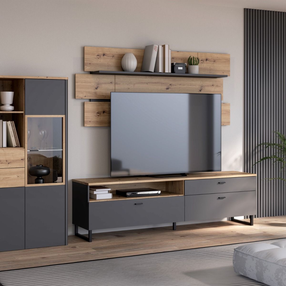Wooden TV Stand With 2 Flip Doors And 1 Drawer - Klara