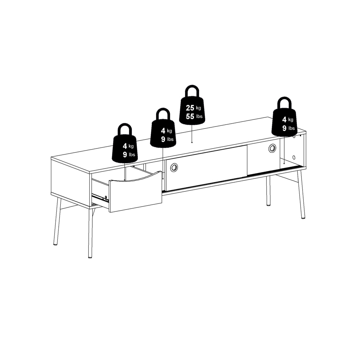 Wooden TV Stand With 2 Sliding Doors And 1 Drawer - Fur