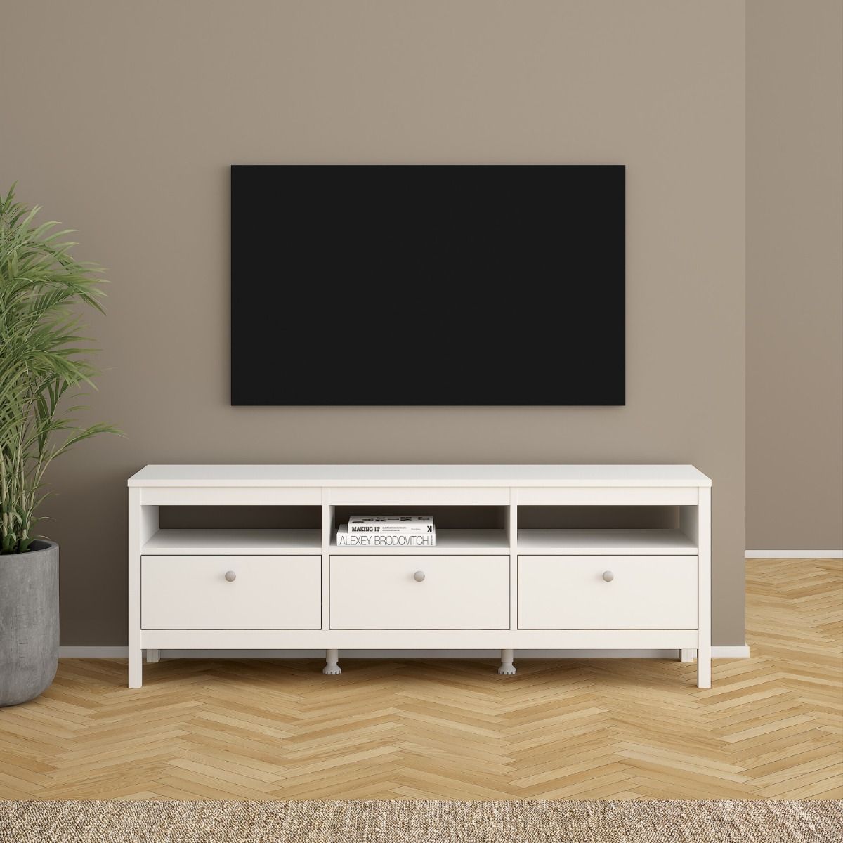 Wooden TV Stand With 3 Drawers - Madrid