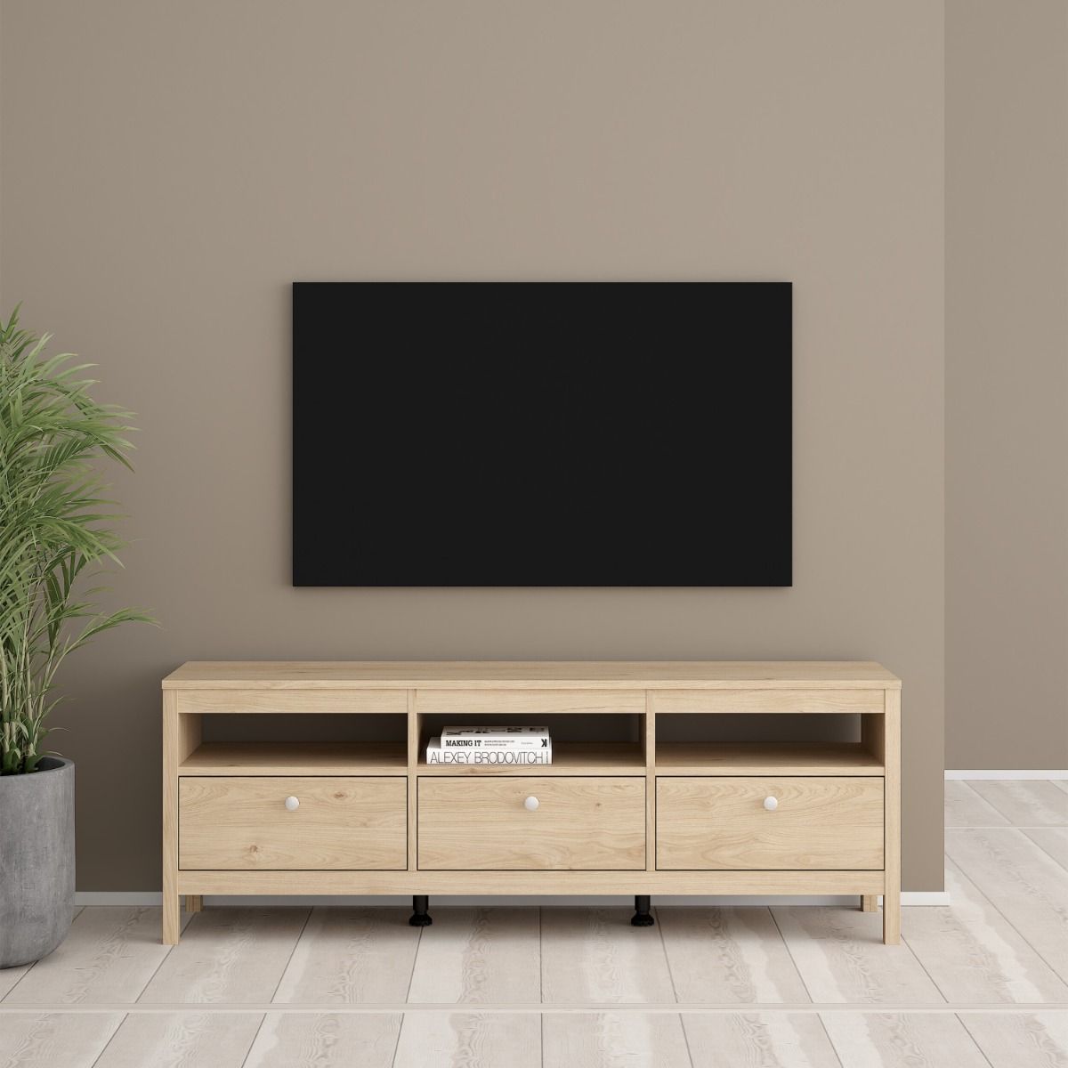 Wooden TV Stand With 3 Drawers - Madrid