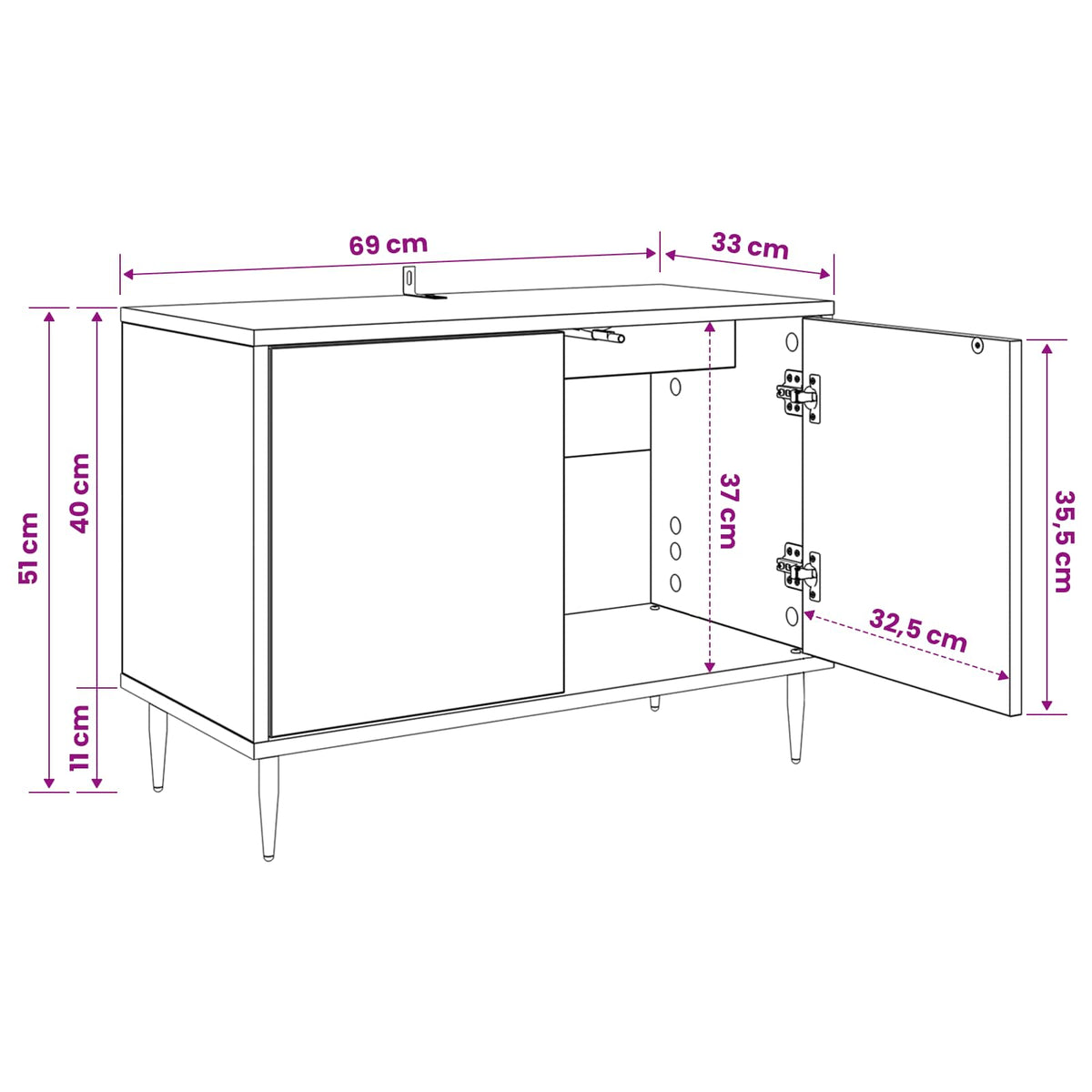 Wooden TV Stand 69cm Wide With 2 Doors And Raised Feet - Dokkum