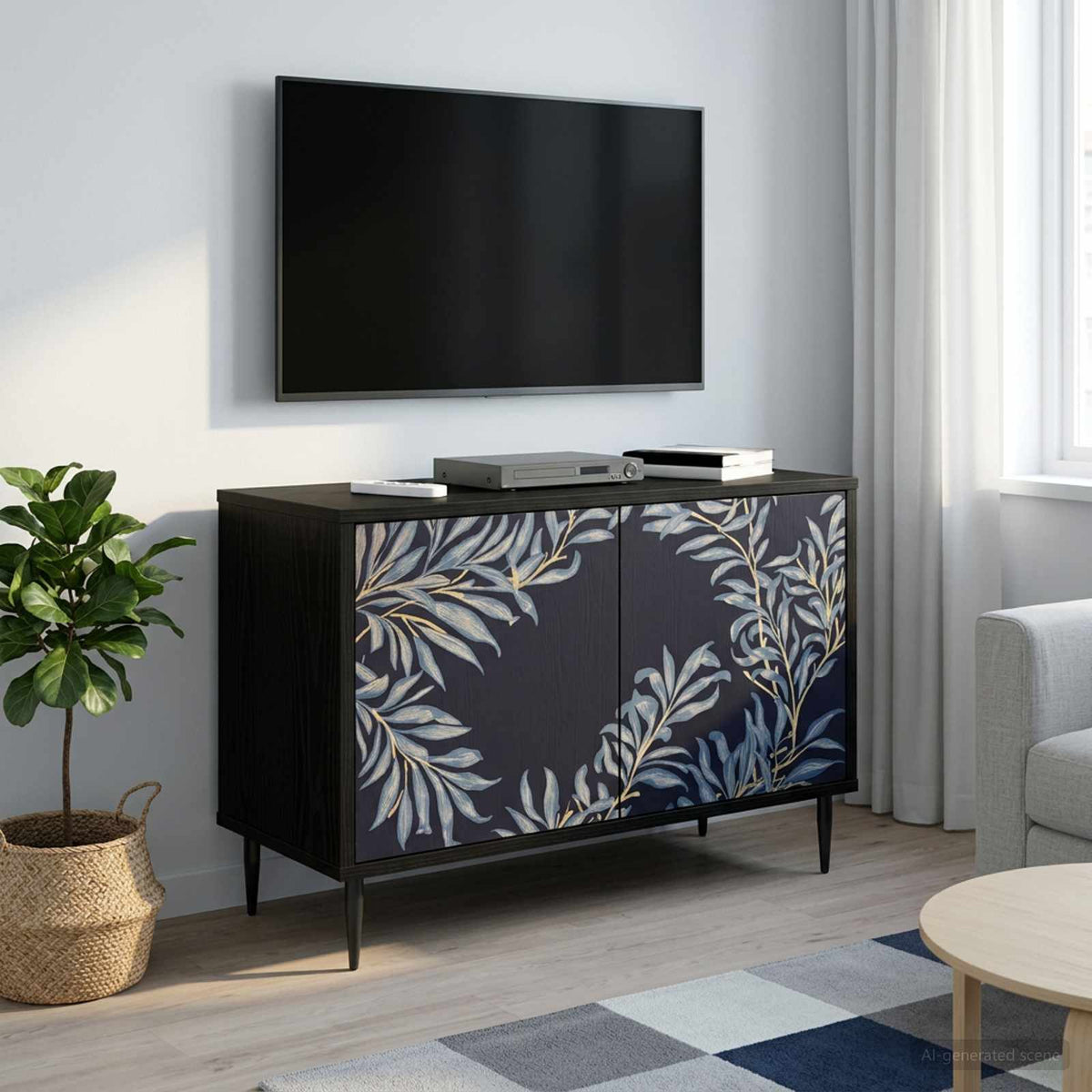Wooden TV Stand 69cm Wide With 2 Doors And Raised Feet - Dokkum