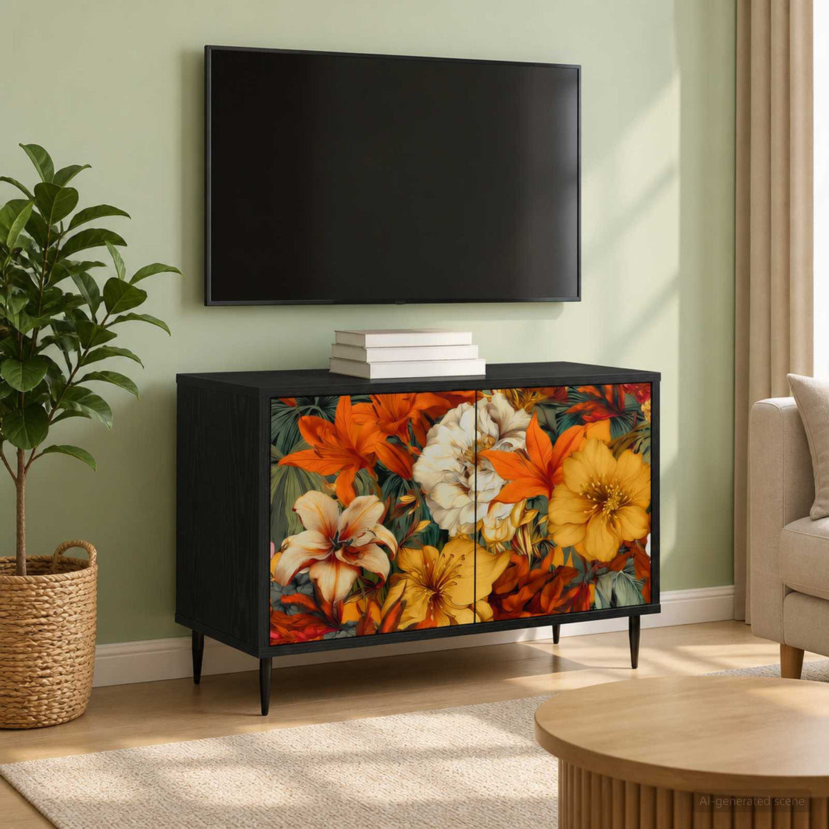 Wooden TV Stand 69cm Wide With 2 Doors And Raised Feet - Gennep