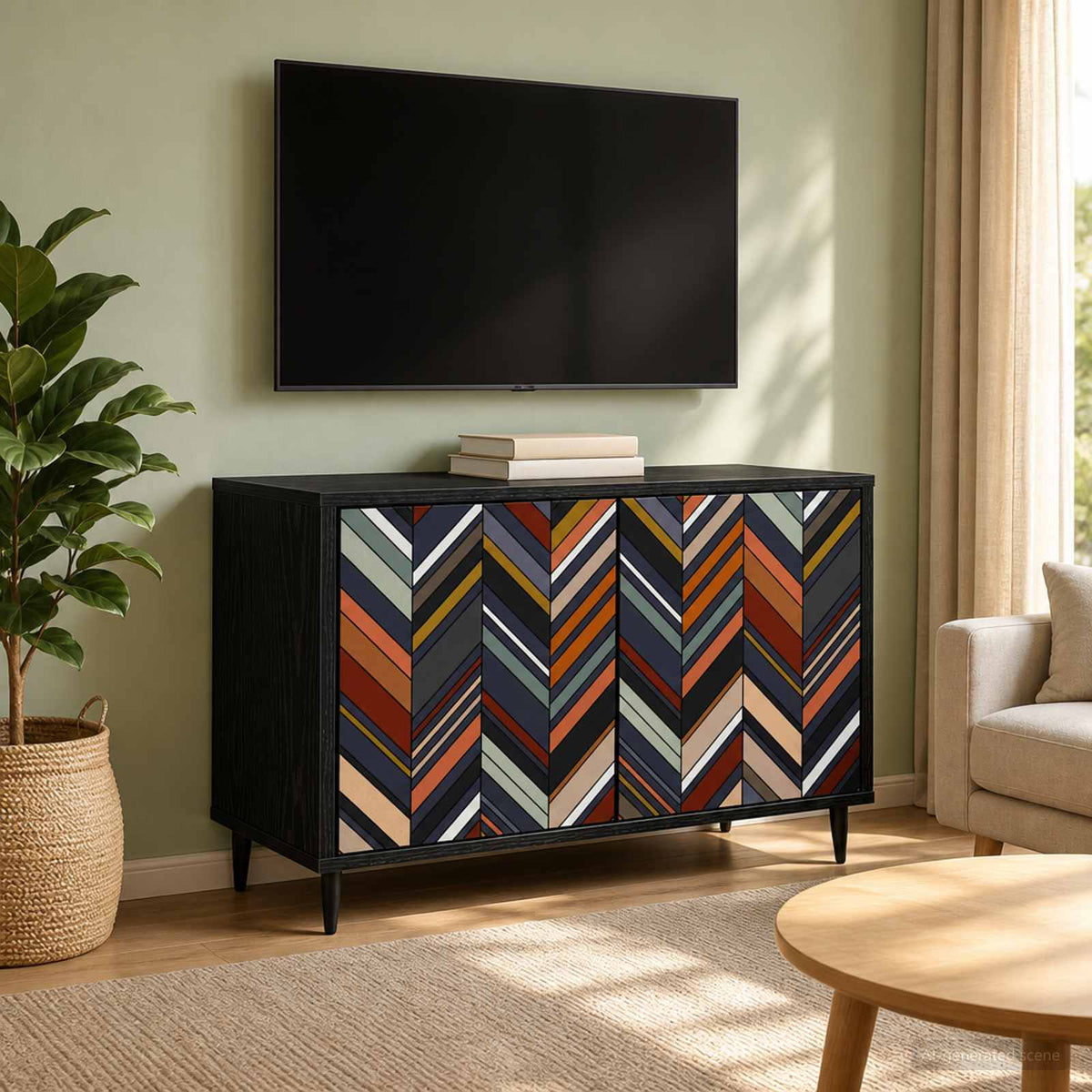 Wooden TV Stand 69cm Wide With 2 Doors And Raised Feet - Ommen