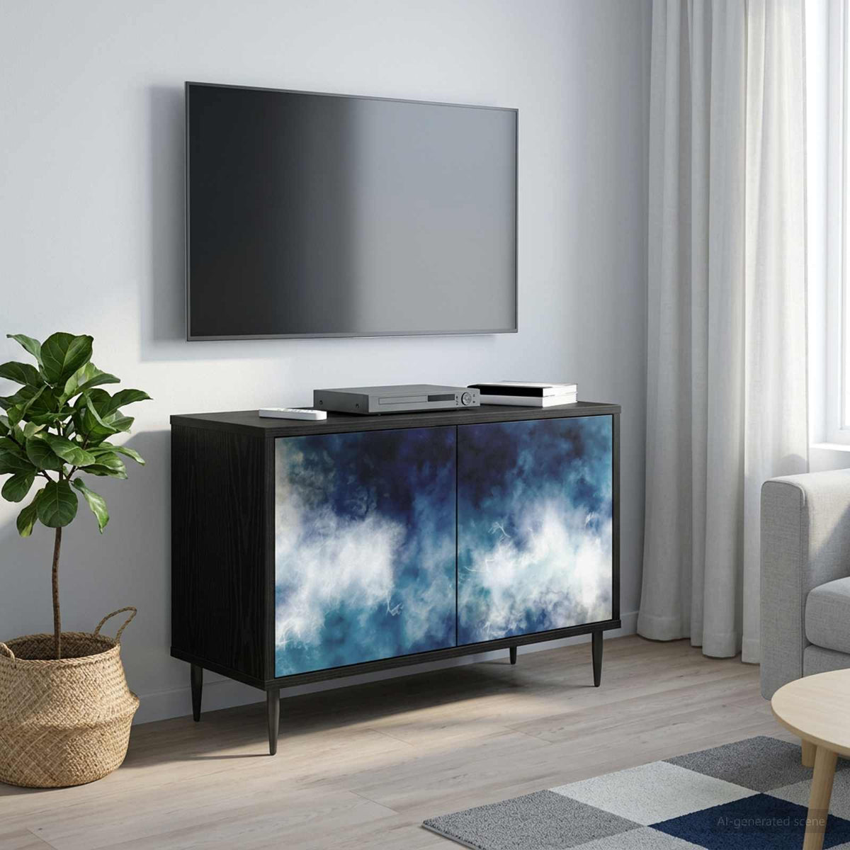 Wooden TV Stand 69cm Wide With 2 Doors And Raised Feet - Raalte