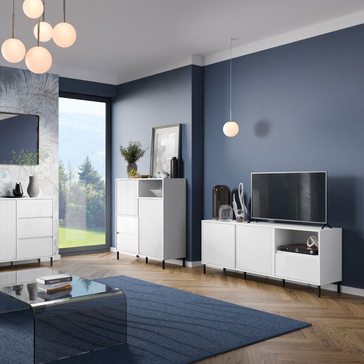 Wooden TV Stand Wide With 2 Doors And 1 Drawer - Avenale