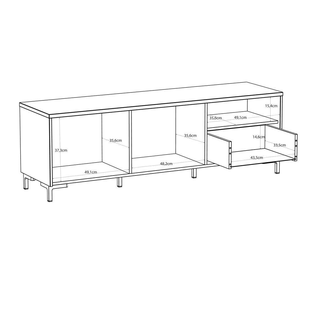 Wooden TV Stand 152.8cm Wide With 2 Doors And 1 Fluted Drawer - Bixbite
