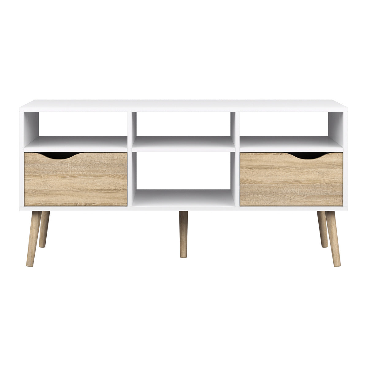 Wooden TV Stand Wide With 2 Drawers And 4 Shelves - Oslo