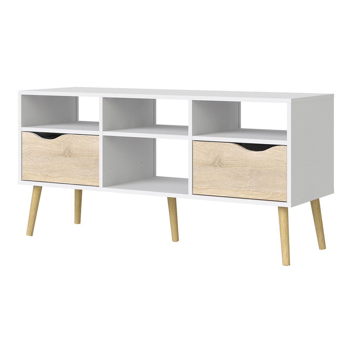 Wooden TV Stand Wide With 2 Drawers And 4 Shelves - Oslo