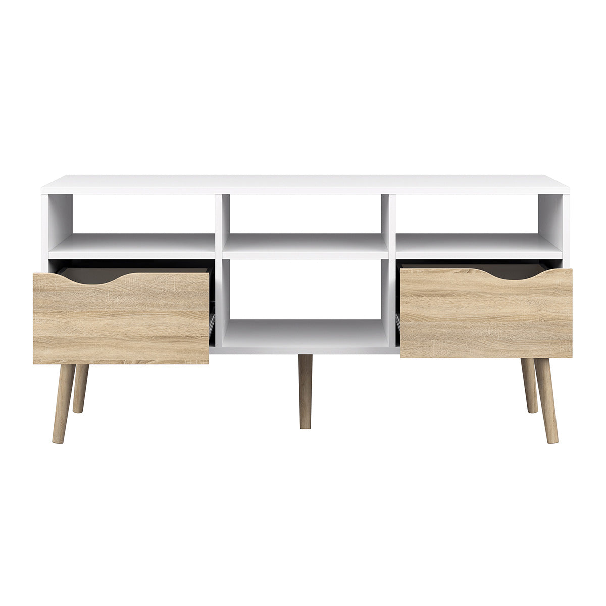 Wooden TV Stand Wide With 2 Drawers And 4 Shelves - Oslo