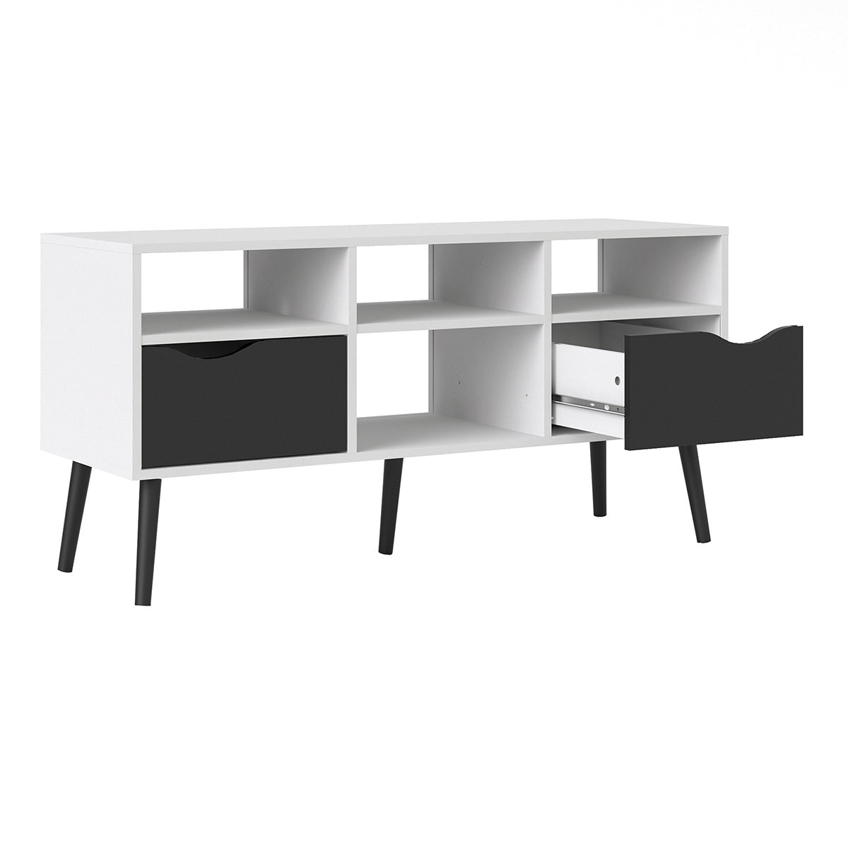 Wooden TV Stand Wide With 2 Drawers And 4 Shelves - Oslo