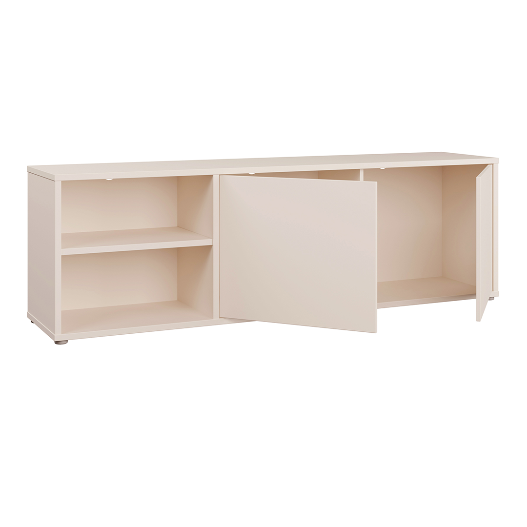 Wooden TV Stand Wide With 2 Push-to-Open Doors And 1 Open Shelf - Alice Springs