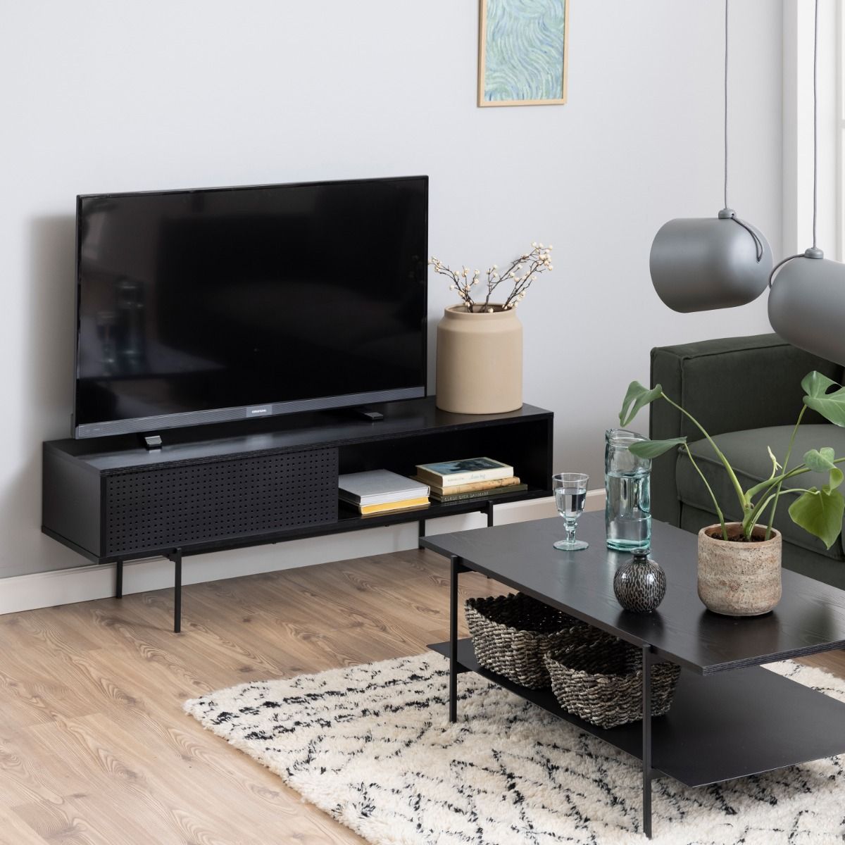 Wooden TV Stand With 1 Mesh Sliding Door - Angus