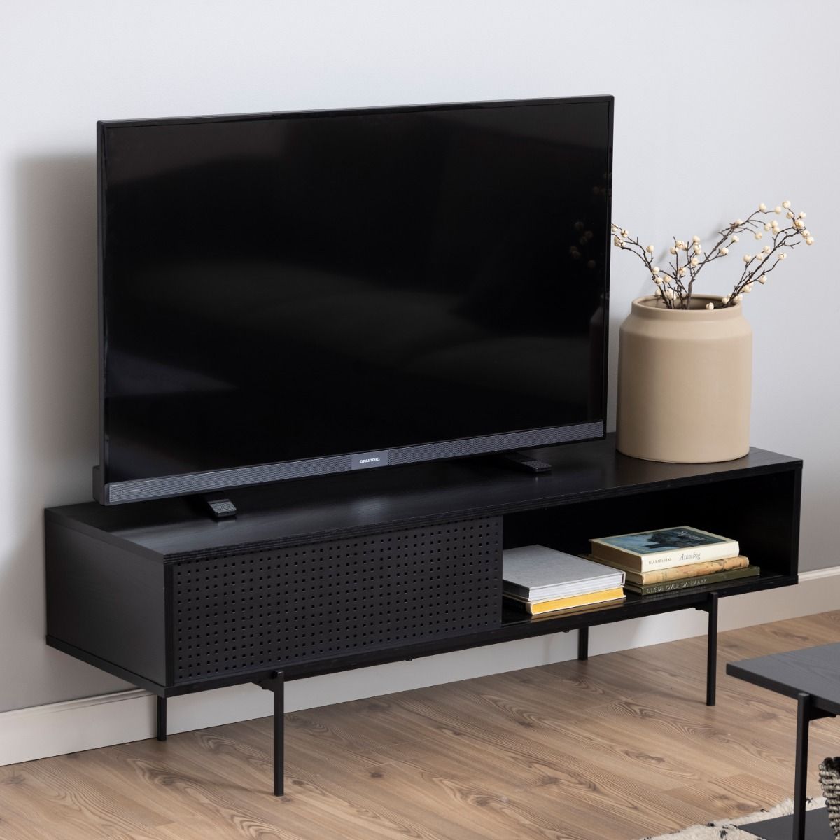 Wooden TV Stand With 1 Mesh Sliding Door - Angus