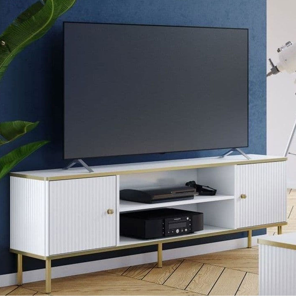 Wooden TV Stand With 2 Doors And 2 Shelves - Madison