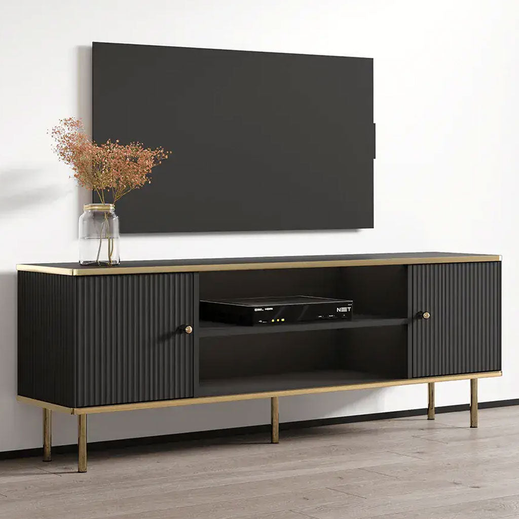 Wooden TV Stand With 2 Doors And 2 Shelves - Madison