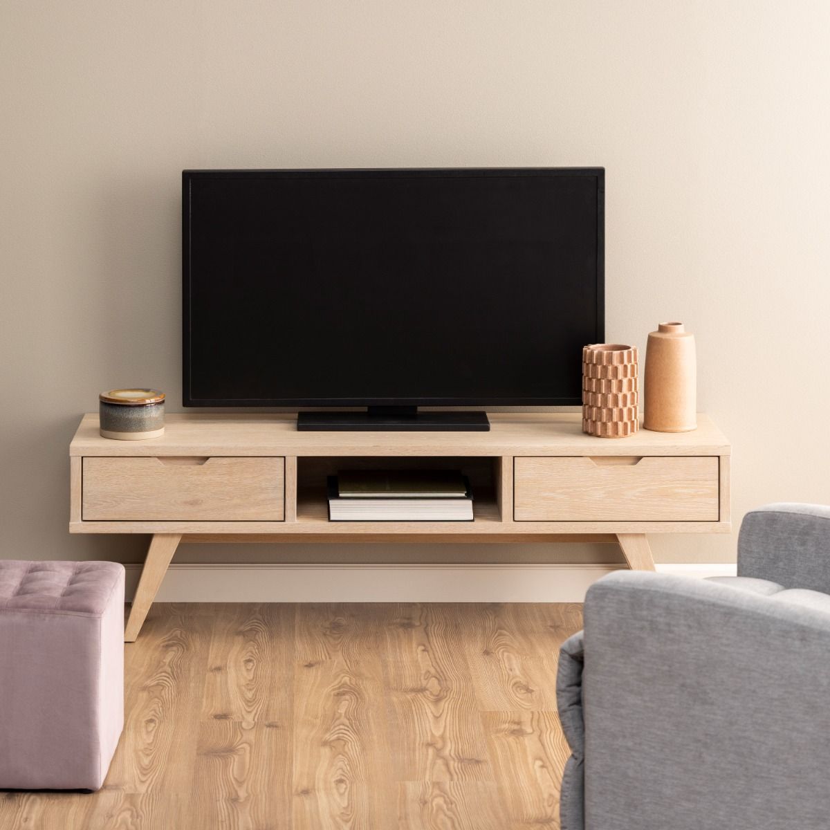 Wooden TV Stand With 2 Drawers - A-Line