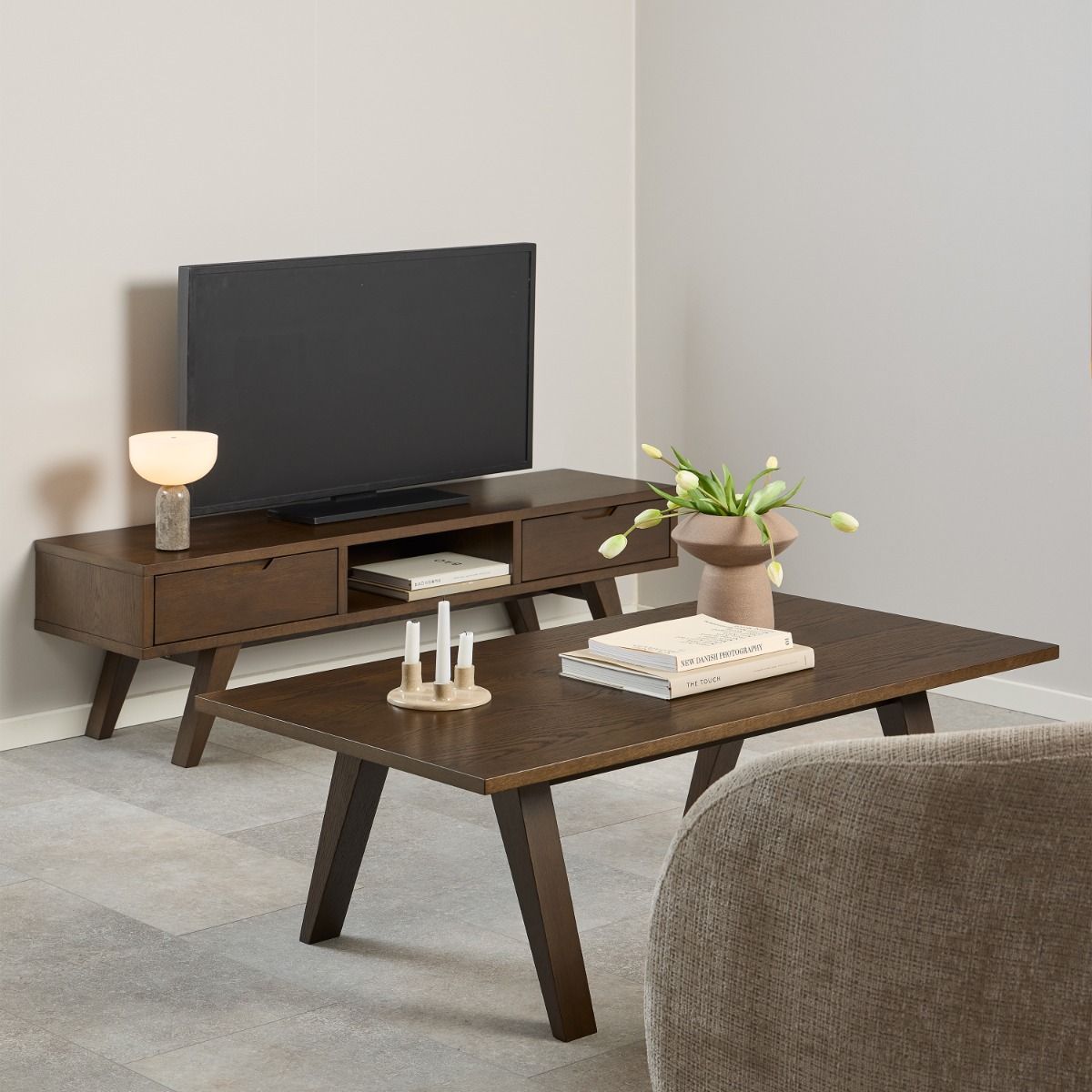 Wooden TV Stand With 2 Drawers - A-Line