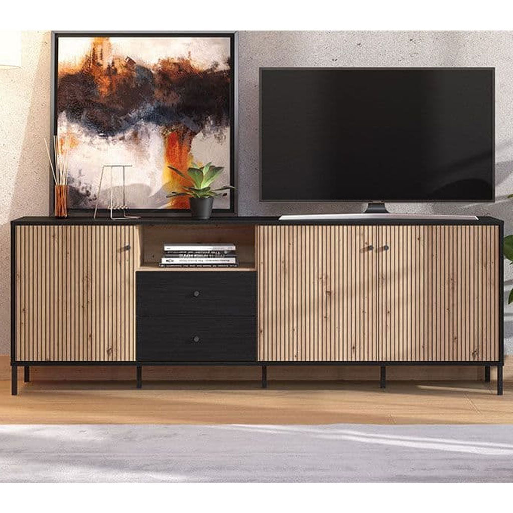 Wooden TV Stand With 3 Doors And 2 Drawers - Clinton