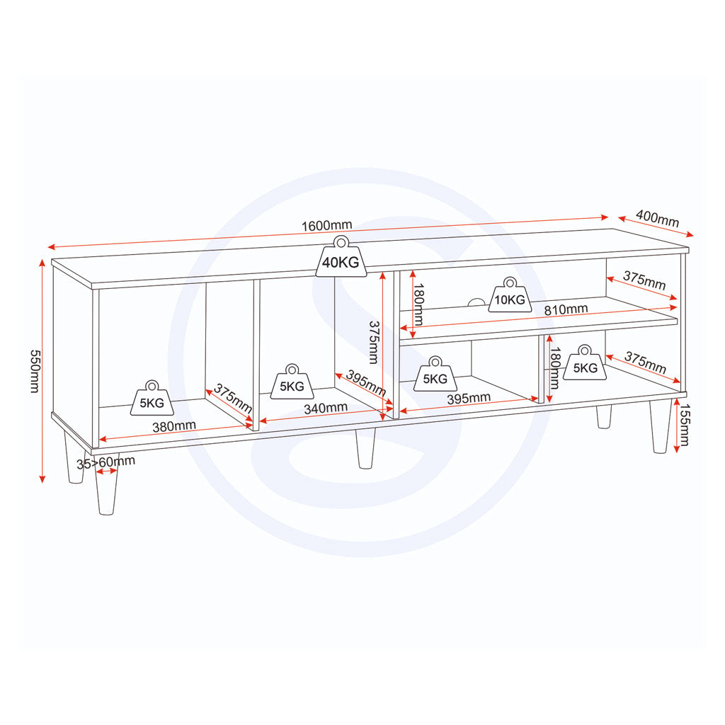 Wooden TV Stand With 3 Doors - Tessa