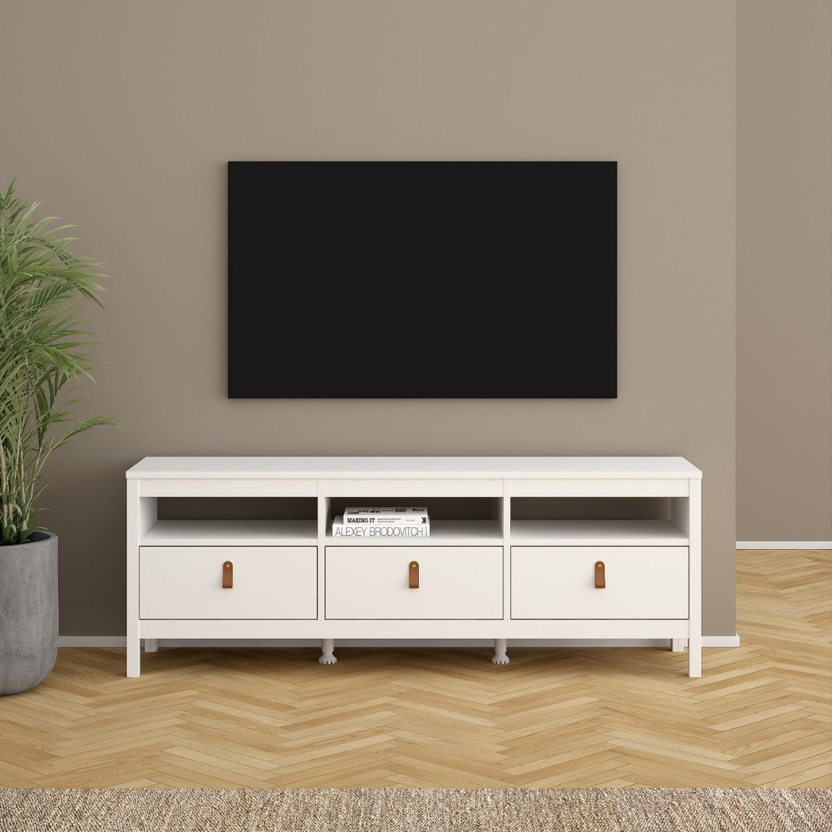 Wooden TV Stand With 3 Drawers - Barcelona