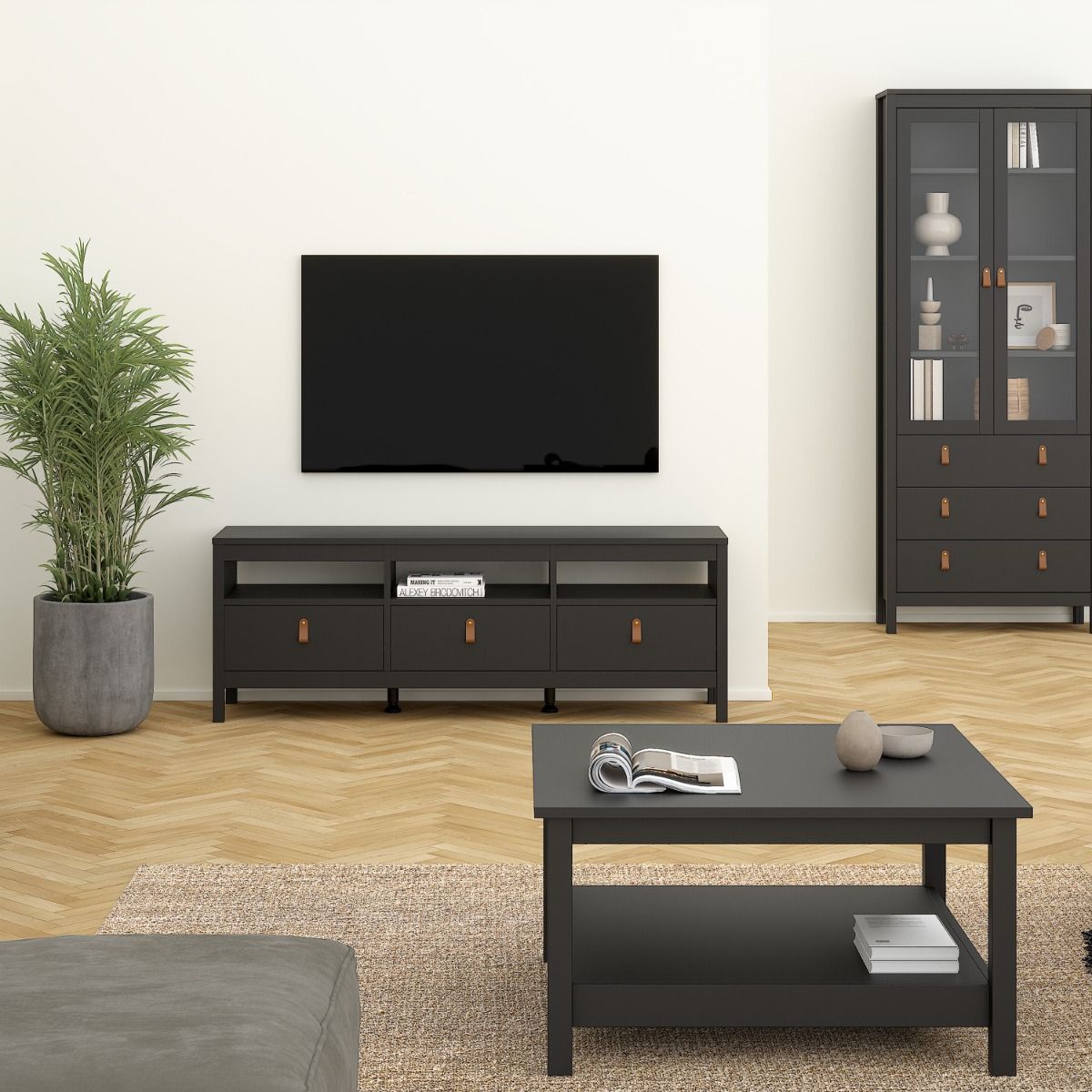 Wooden TV Stand With 3 Drawers - Barcelona