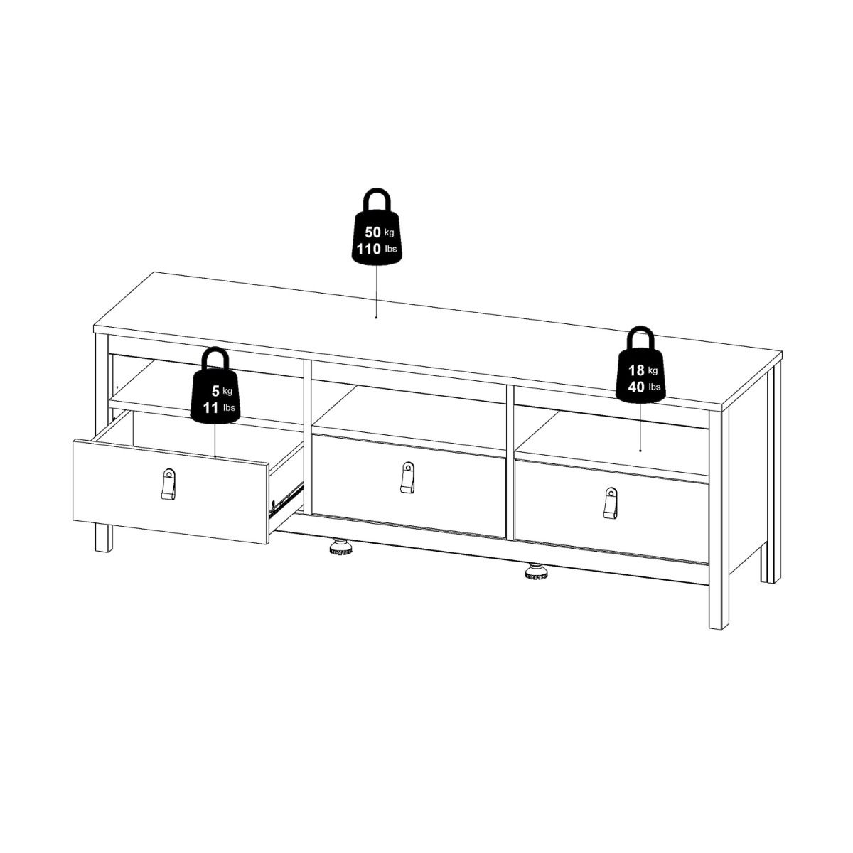 Wooden TV Stand With 3 Drawers - Barcelona