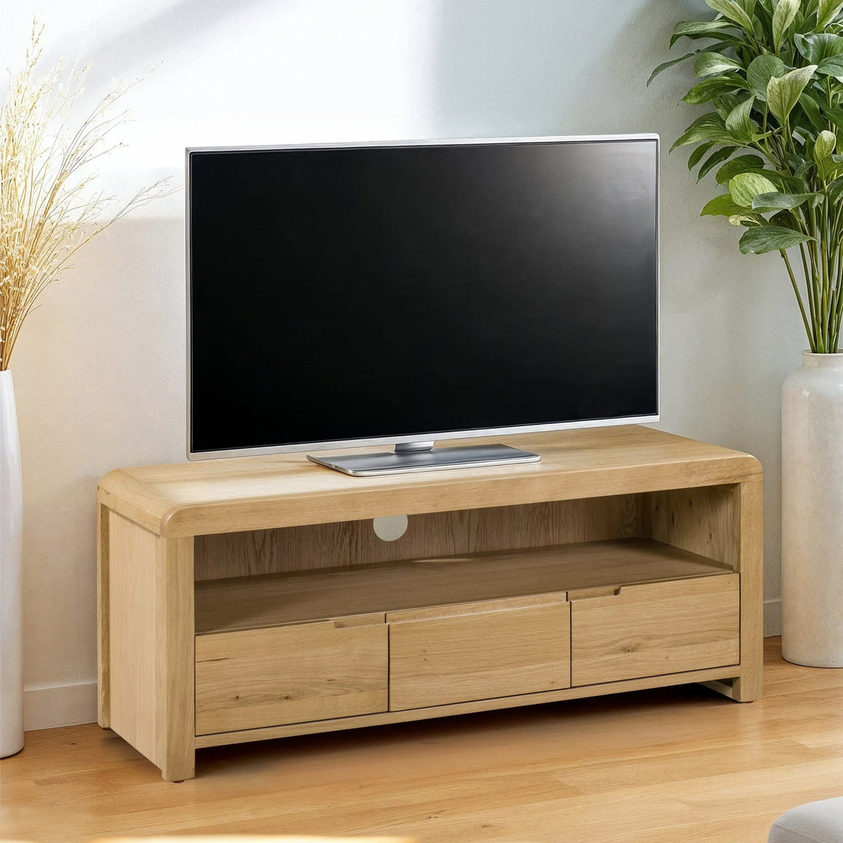 Wooden TV Stand With 3 Drawers - Curve
