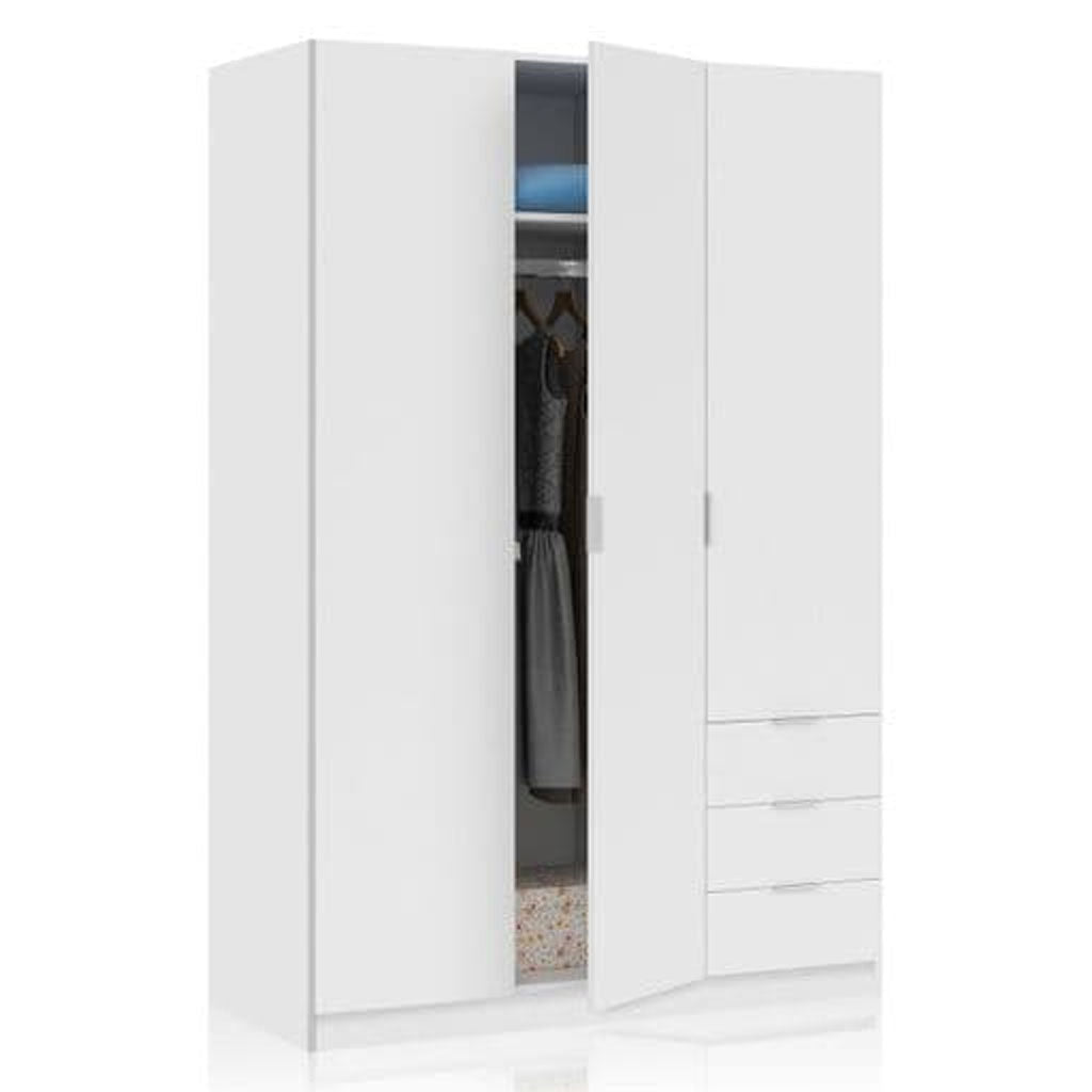 Wooden Wardrobe 121cm Wide With 3 Doors And 3 Drawers - Carmel
