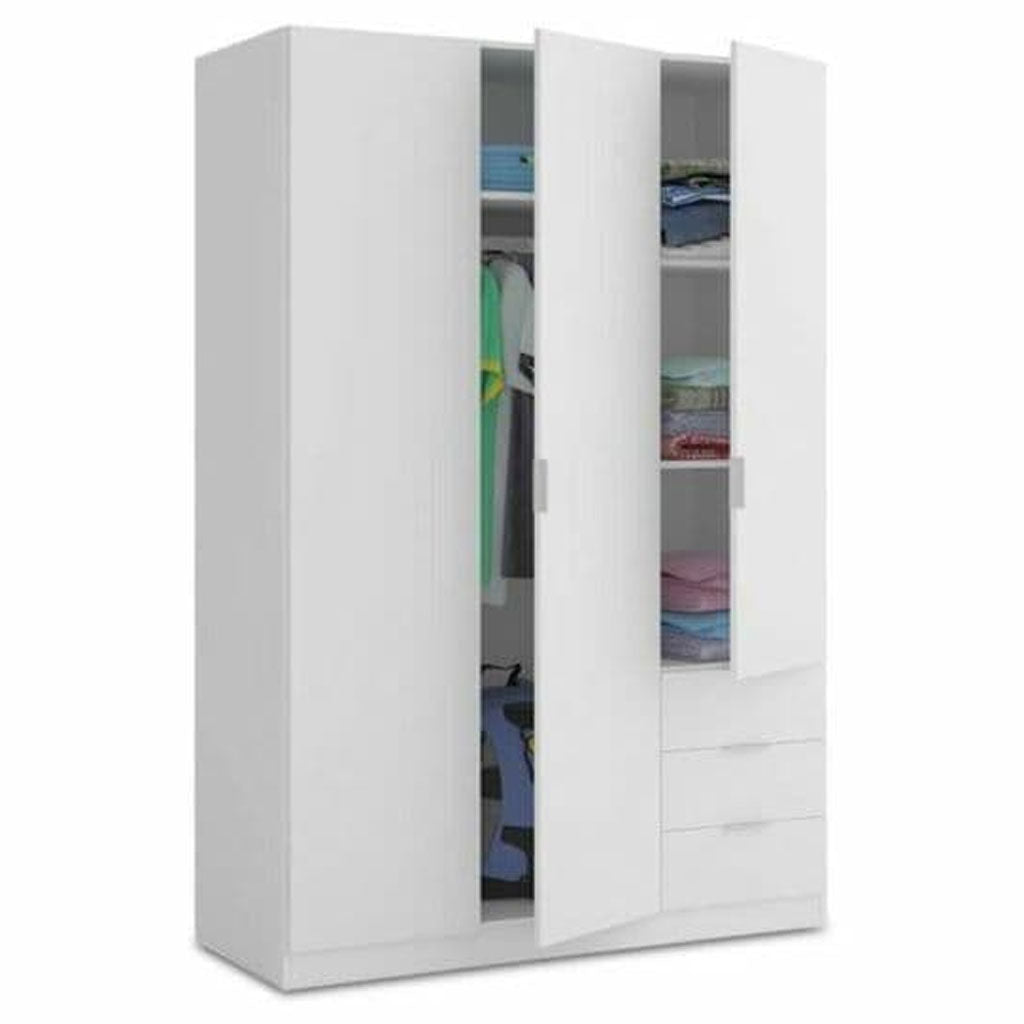Wooden Wardrobe 121cm Wide With 3 Doors And 3 Drawers - Carmel