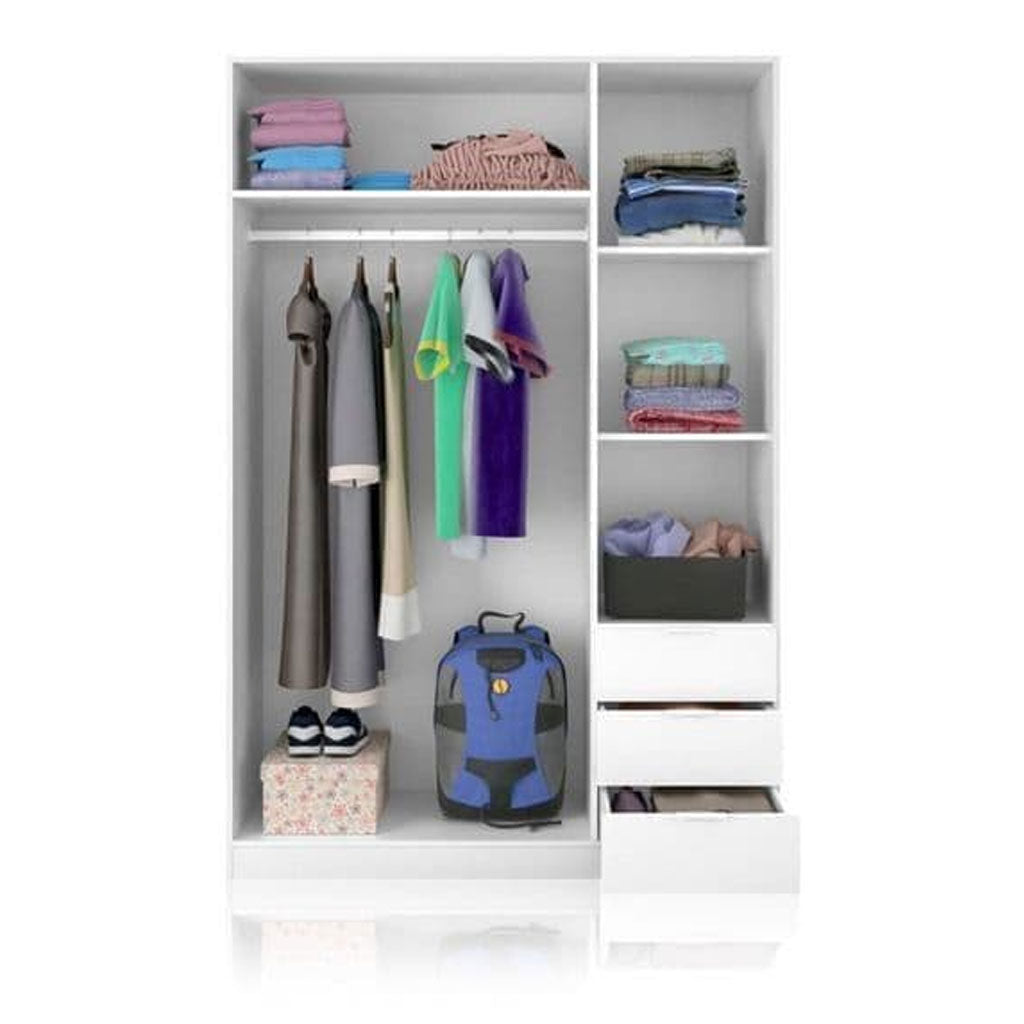 Wooden Wardrobe 121cm Wide With 3 Doors And 3 Drawers - Carmel