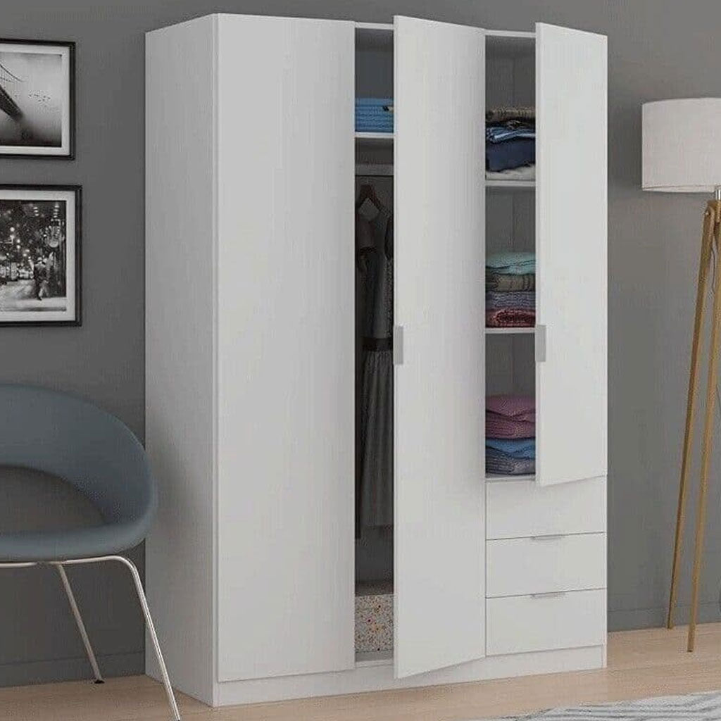 Wooden Wardrobe 121cm Wide With 3 Doors And 3 Drawers - Carmel