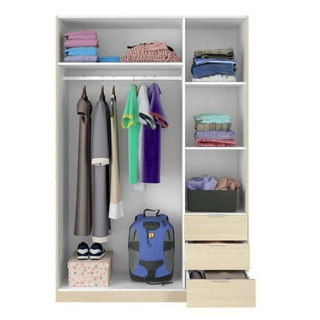 Wooden Wardrobe 121cm Wide With 3 Doors And 3 Drawers - Carmel