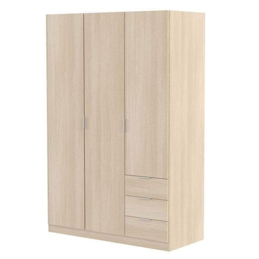 Wooden Wardrobe 121cm Wide With 3 Doors And 3 Drawers - Carmel